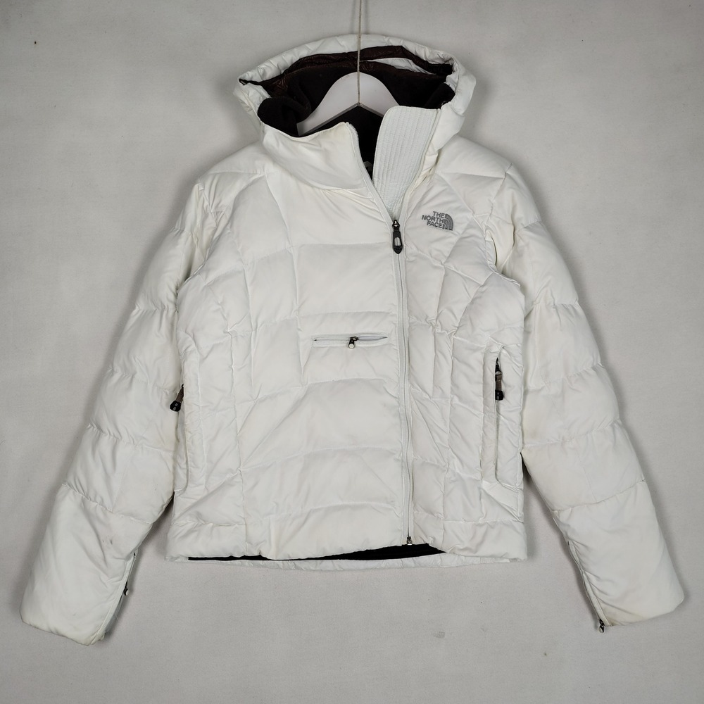 The North Face 600 Down Puffer Jacket White Womens M Asymmetric Zip Ski Coat
